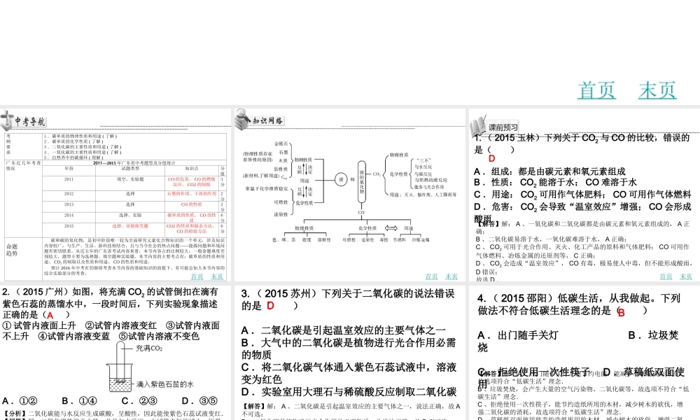 （广东地区）中考化学 第十一章 碳和碳的氧化物复习课件 新人教版-新人教版初中九年级全册化学课件