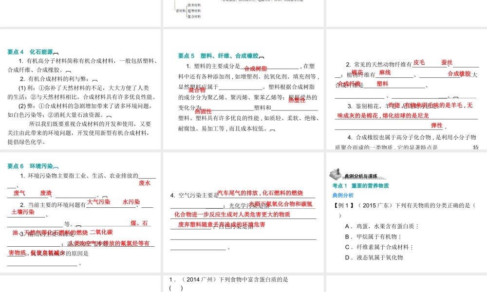 （广东地区）中考化学 第四部分 化学与社会发展 第二节 化学与生活复习课件2 新人教版-新人教版初中九年级全册化学课件