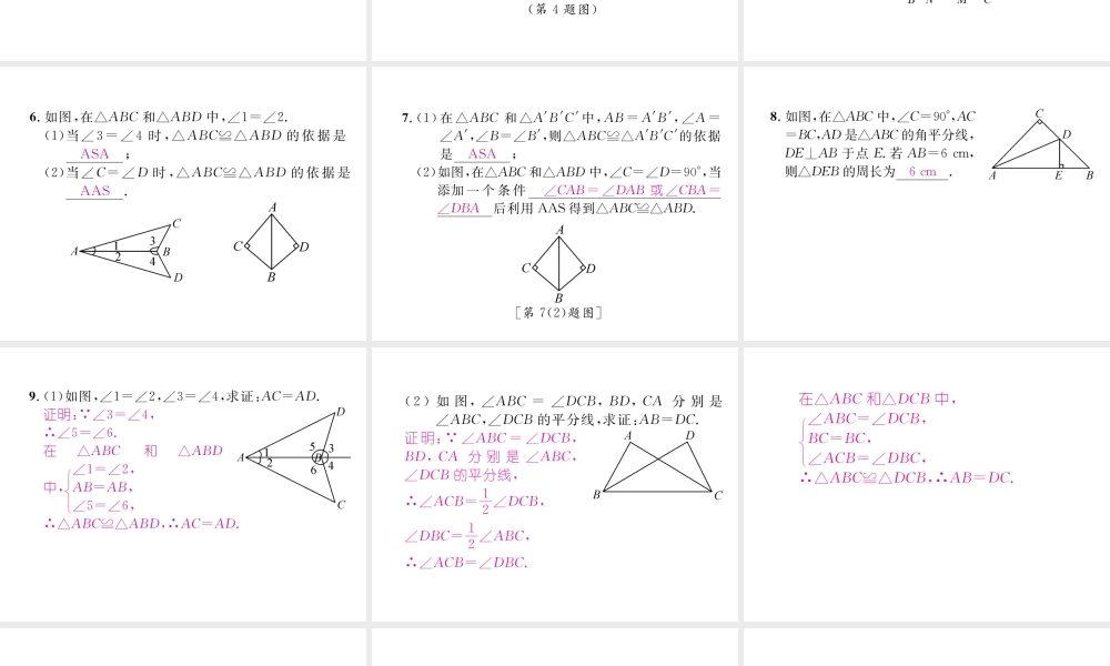 （成都专级数学下册 第4章 三角形 3 探索三角形全等的条件（2）作业课件 （新版）北师大版-（新版）北师大级下册数学课件