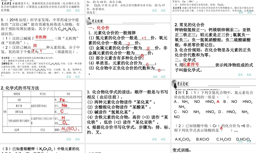 （广东地区）中考化学 第四章 化合价和化学式复习课件 新人教版-新人教版初中九年级全册化学课件