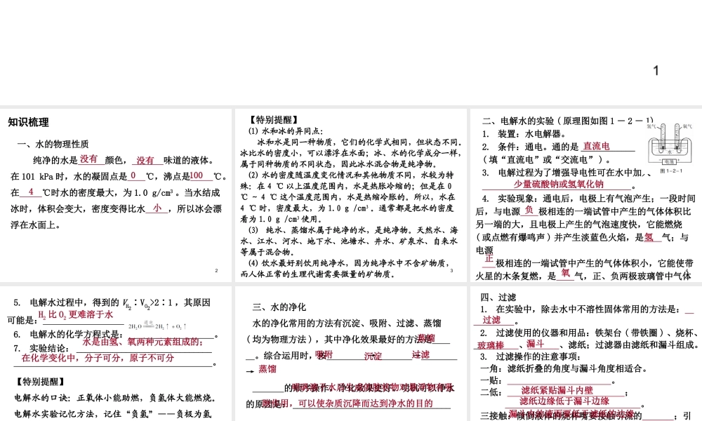 （广东地区）中考化学 第一部分 身边的化学物质 第二节 自然界的水复习课件1 新人教版-新人教版初中九年级全册化学课件