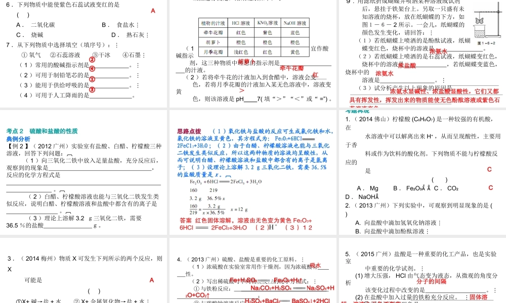 （广东地区）中考化学 第一部分 身边的化学物质 第六节 常见的酸复习课件 新人教版-新人教版初中九年级全册化学课件