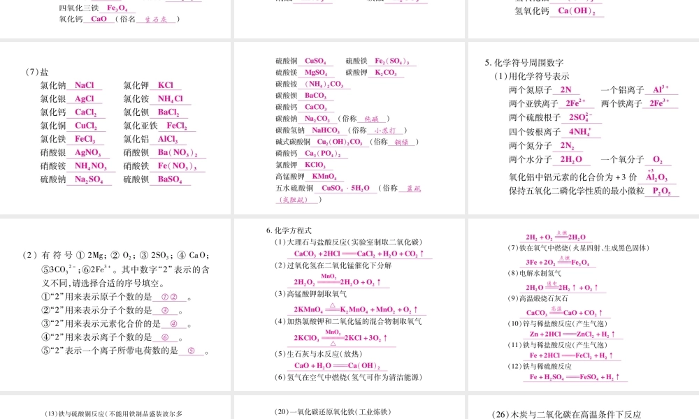 （广西专版）春中考化学 重点1 化学用语课件 鲁教版-鲁教版初中九年级全册化学课件