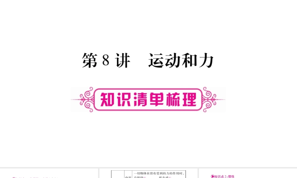 （广西北部湾专版）中考物理总复习 第1篇 教材系统 第8讲 运动和力课件-人教版初中九年级全册物理课件