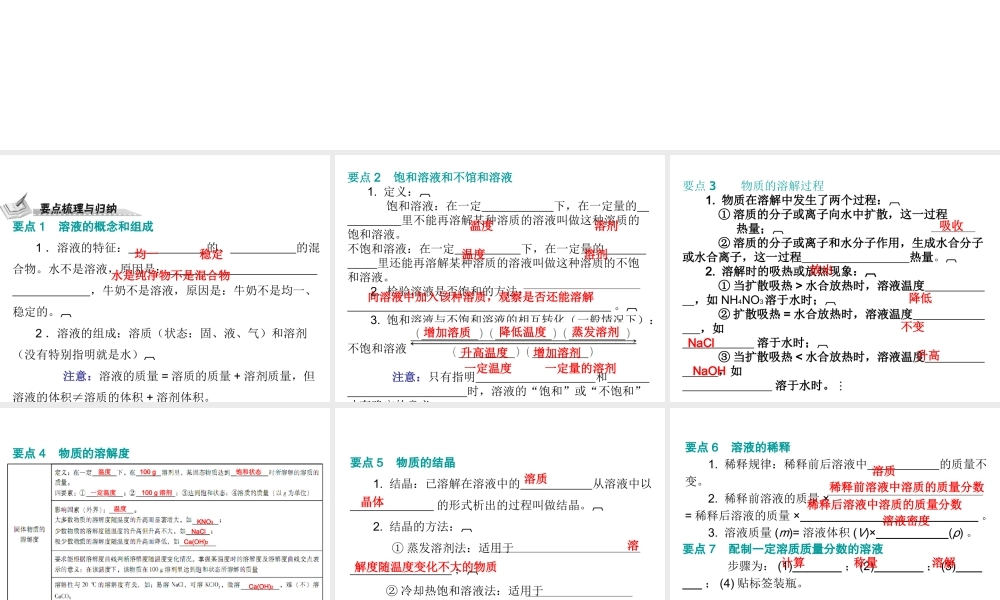 （广东地区）中考化学 第一部分 身边的化学物质 第三节 溶液复习课件2 新人教版-新人教版初中九年级全册化学课件