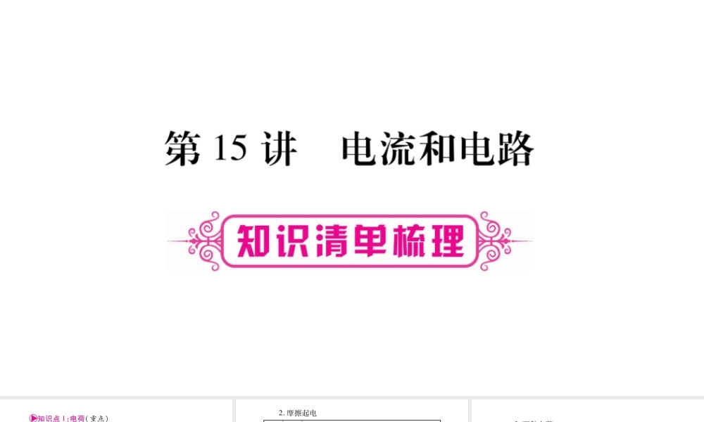 （广西北部湾专版）中考物理总复习 第1篇 教材系统 第15讲 电流和电路课件-人教版初中九年级全册物理课件