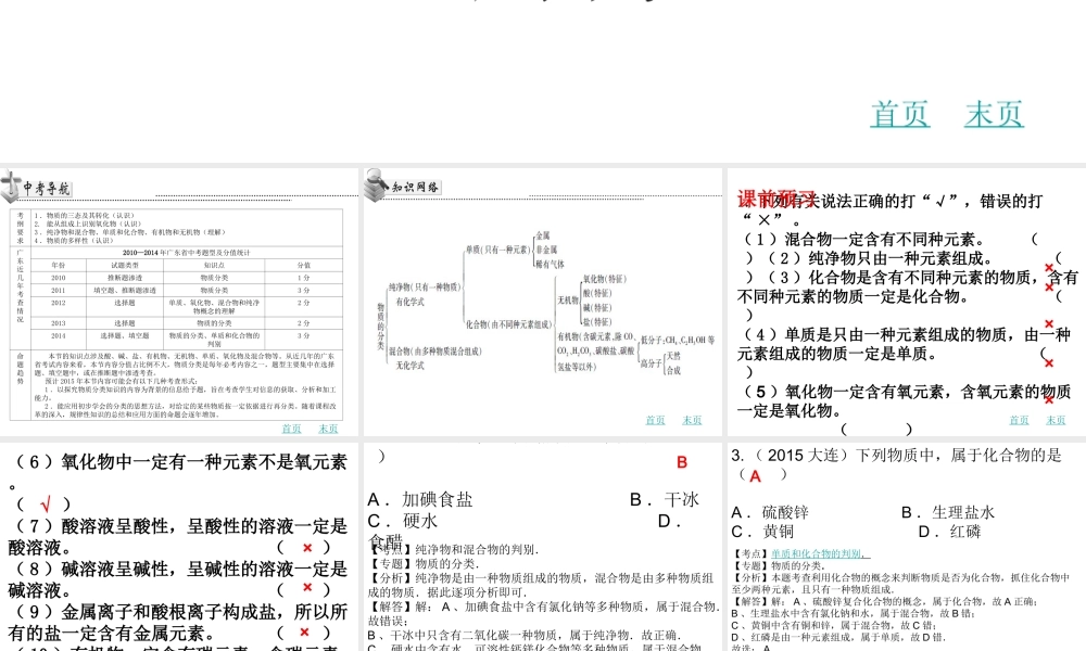 （广东地区）中考化学 第一章 物质的分类复习课件 新人教版-新人教版初中九年级全册化学课件
