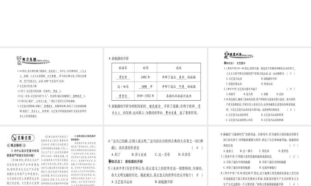 （广西专用）九年级历史上册 第2单元 欧美主要国家的社会巨变 第8课 文艺复兴和新航路的开辟课件 岳麓版-岳麓版初中九年级上册历史课件