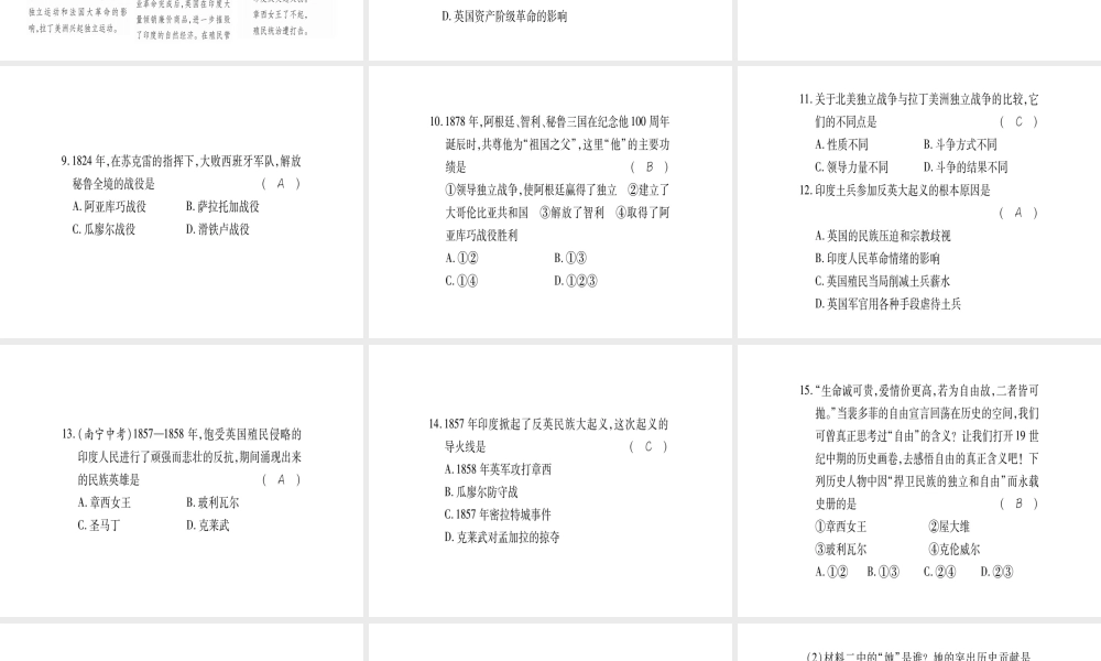 （广西专用）九年级历史上册 第3单元 殖民扩张与殖民地人民的战争 第14课 殖民地人民的战争课件 岳麓版-岳麓版初中九年级上册历史课件