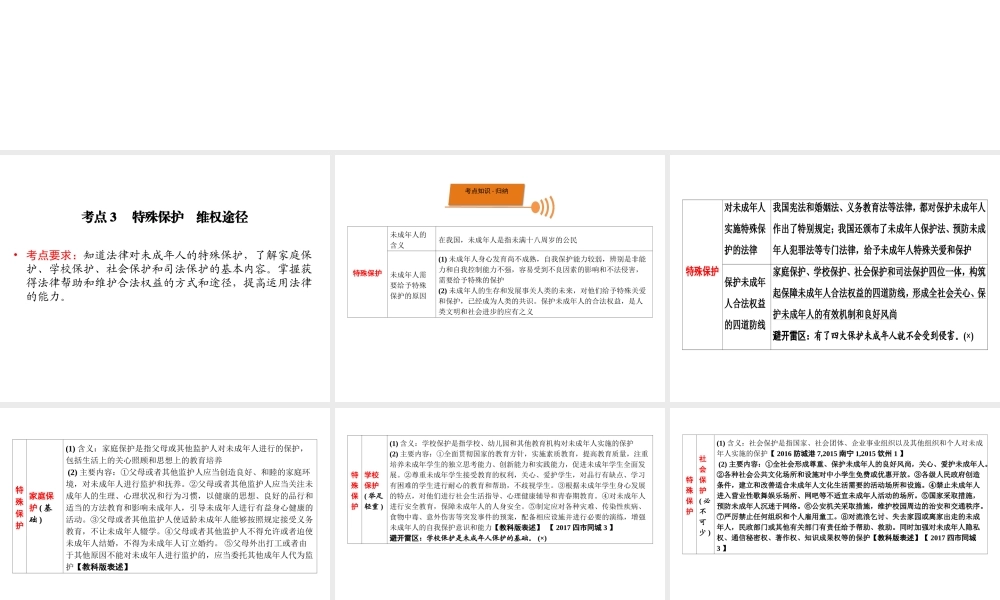 （广西专用）中考道德与法治一轮新优化复习 考点3 特殊保护 维权途径课件-人教版初中九年级全册政治课件