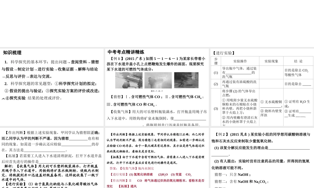 （广东地区）中考化学专题突破复习 第五部分 专题一 科学探究 第六节 化学探究实验课件 新人教版-新人教版初中九年级全册化学课件