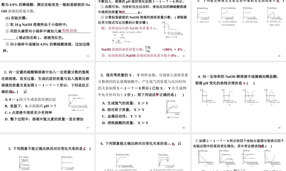 （广东地区）中考化学专题突破复习 第五部分 专题一 科学探究 第七节 图象坐标题课件 新人教版-新人教版初中九年级全册化学课件