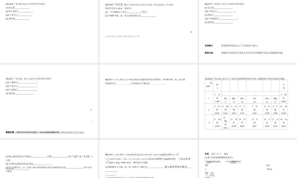（广西专用）中考化学复习 专题八 化学式与化合价（试卷部分）课件-人教版初中九年级全册化学课件