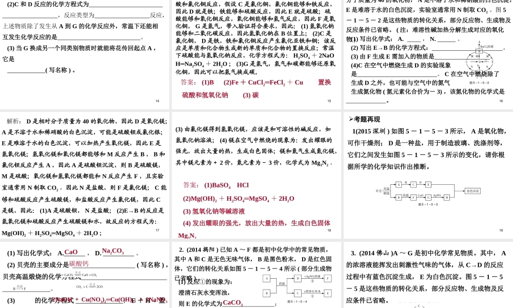 （广东地区）中考化学专题突破复习 第五部分 专题一 科学探究 第五节 物质的检验与推断课件 新人教版-新人教版初中九年级全册化学课件