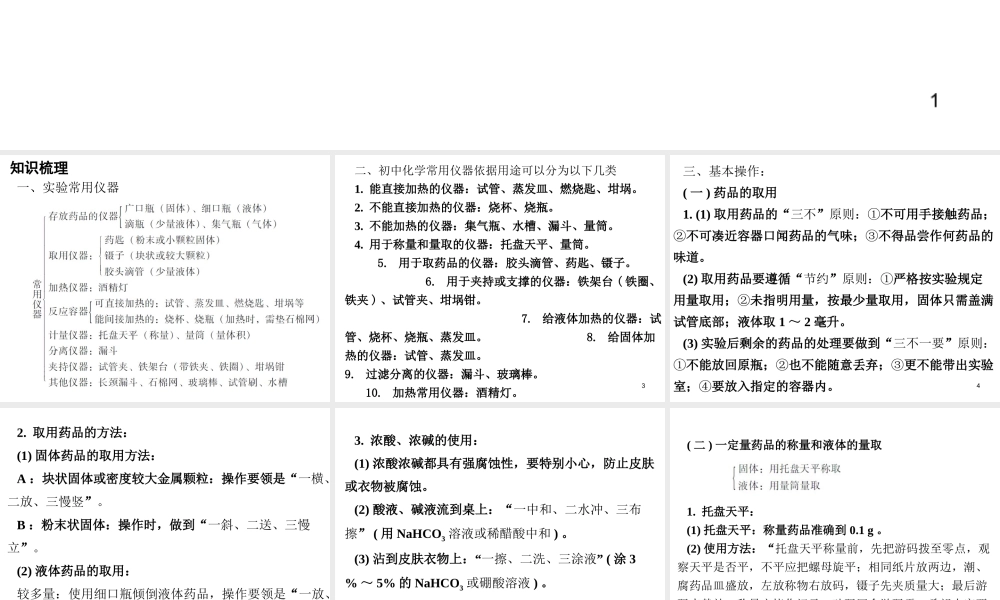 （广东地区）中考化学专题突破复习 第五部分 专题一 科学探究 第一节 常用仪器及实验基本技能课件 新人教版-新人教版初中九年级全册化学课件