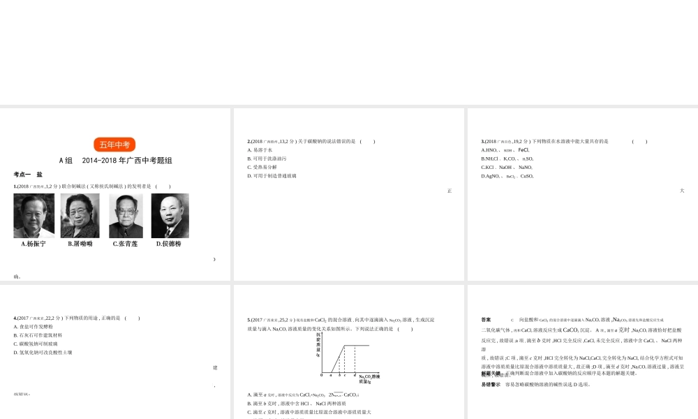 （广西专用）中考化学复习 专题六 盐 化学肥料（试卷部分）课件-人教版初中九年级全册化学课件
