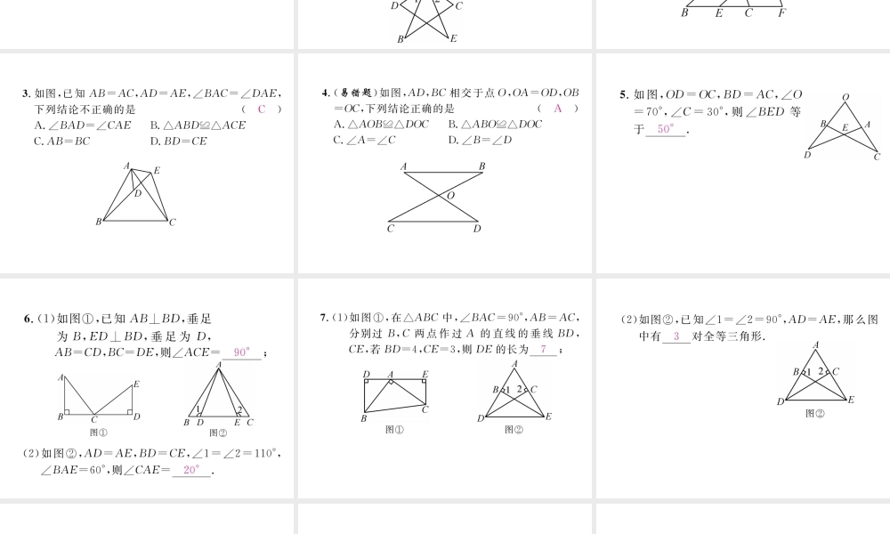 （成都专版）春七年级数学下册 第4章 三角形 3 探索三角形全等的条件（3）作业课件 （新版）北师大版-（新版）北师大版初中七年级下册数学课件