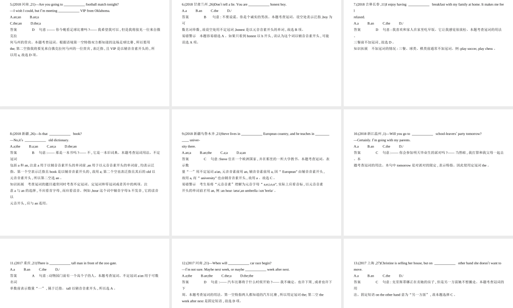 （广东地区）中考英语复习 专题三 冠词（试卷部分）课件-人教版初中九年级全册英语课件