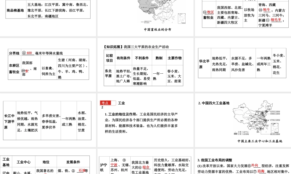 （新疆地区）中考地理总复习 八上 第四章 中国的主要产业基础知识梳理课件-人教版初中九年级全册地理课件
