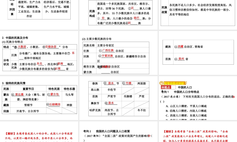 （新疆地区）中考地理总复习 八上 第一章 中国的疆域与人口（课时二 中国的人口和民族）基础知识梳理课件-人教版初中九年级全册地理课件