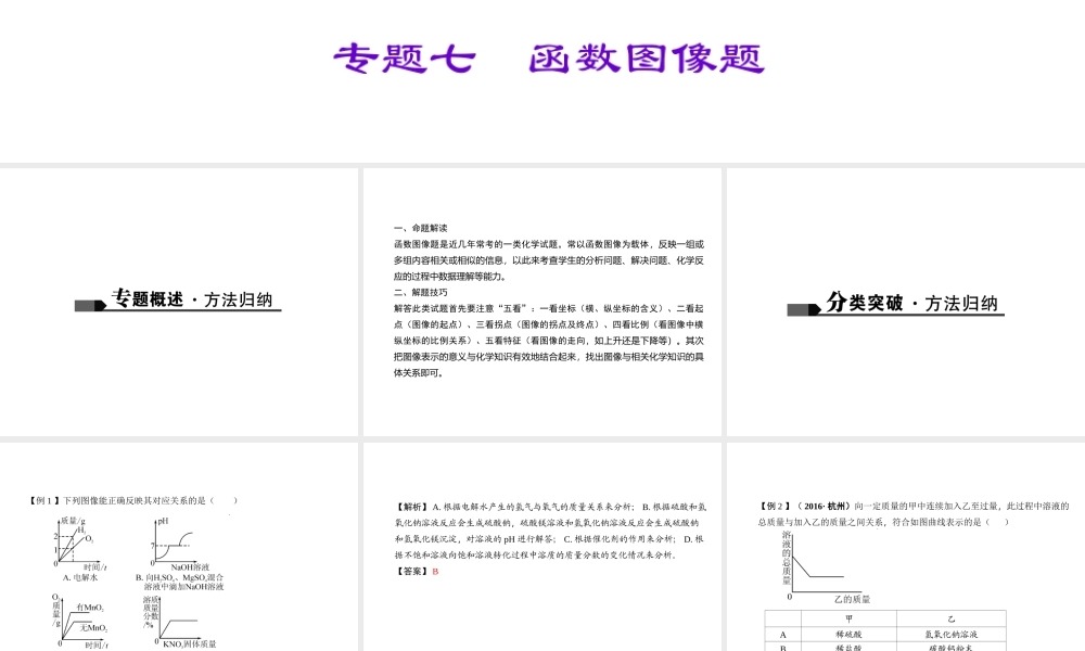 （广西地区）中考化学总复习 第二篇 专题聚焦 专题七 函数图像题课件-人教版初中九年级全册化学课件