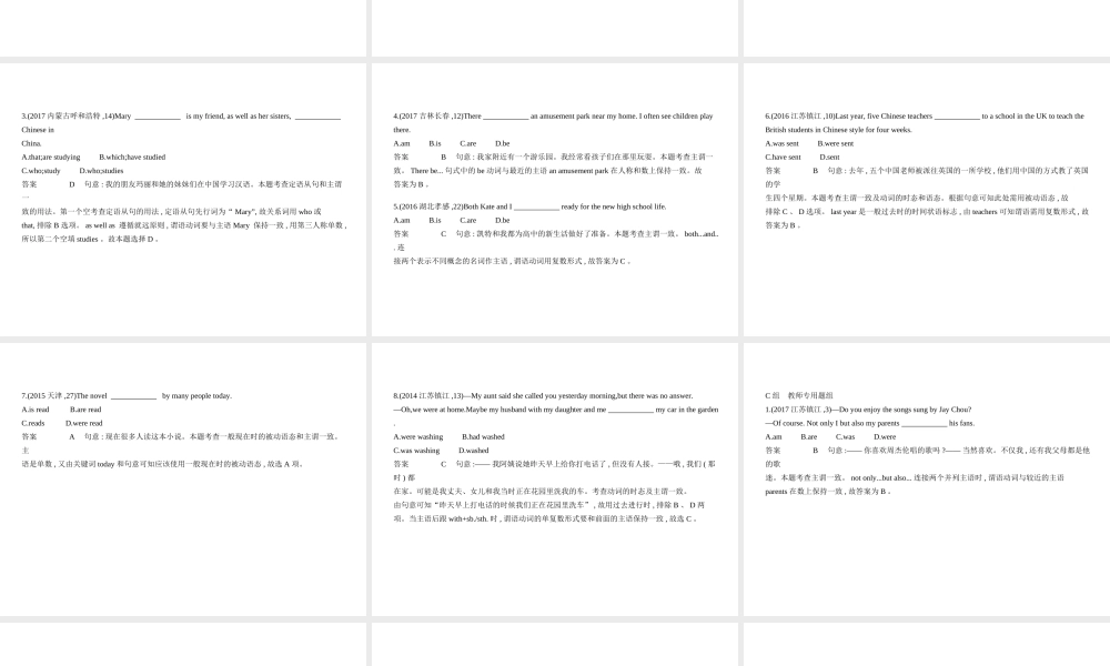 （广东地区）中考英语复习 专题十三 主谓一致（试卷部分）课件-人教版初中九年级全册英语课件