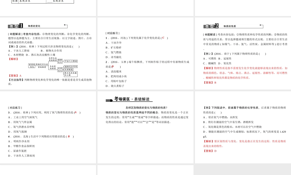 （广西地区）中考化学总复习 第一篇 考点聚焦 第1讲 物质的变化和性质课件-人教版初中九年级全册化学课件