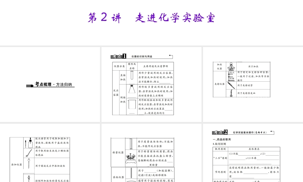 （广西地区）中考化学总复习 第一篇 考点聚焦 第2讲 走进化学实验室课件-人教版初中九年级全册化学课件