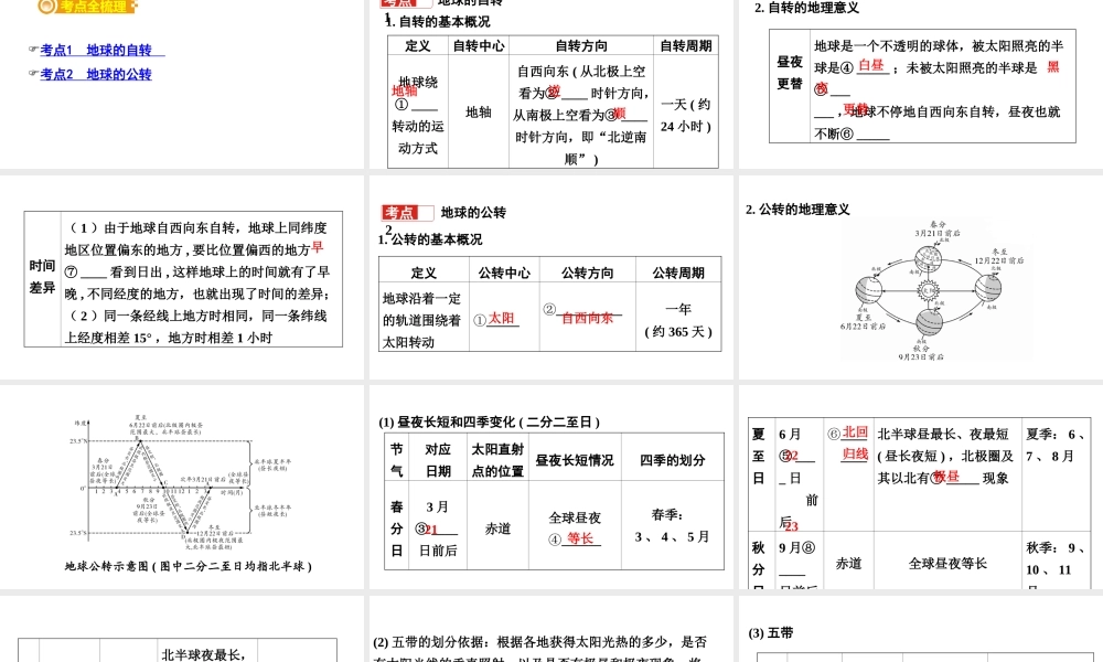 （新疆地区）中考地理总复习 七上 第二章 地球的面貌（课时二 地球的运动）基础知识梳理课件-人教版初中九年级全册地理课件