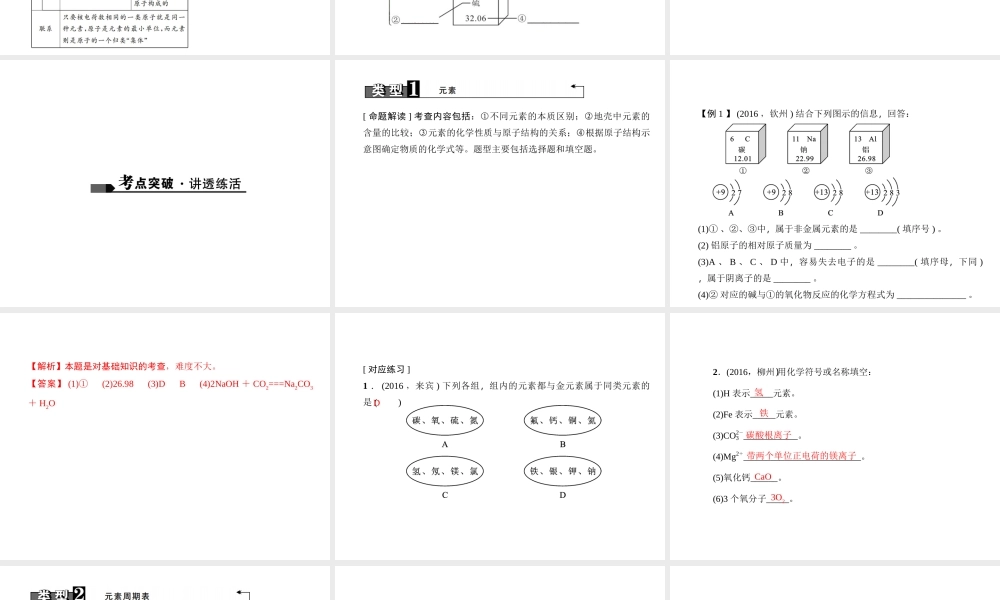 （广西地区）中考化学总复习 第一篇 考点聚焦 第6讲 元素课件-人教版初中九年级全册化学课件