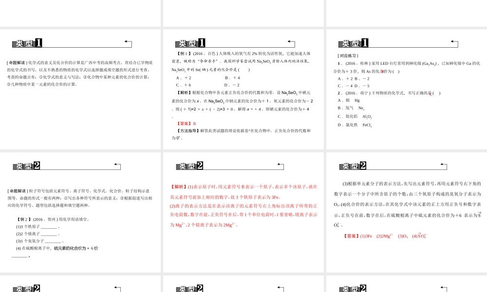 （广西地区）中考化学总复习 第一篇 考点聚焦 第8讲 化学式与化合价课件-人教版初中九年级全册化学课件