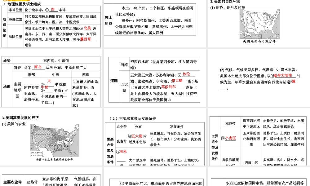 （新疆地区）中考地理总复习 七下 第八章 走近国家（课时三 美国）基础知识梳理课件-人教版初中九年级全册地理课件
