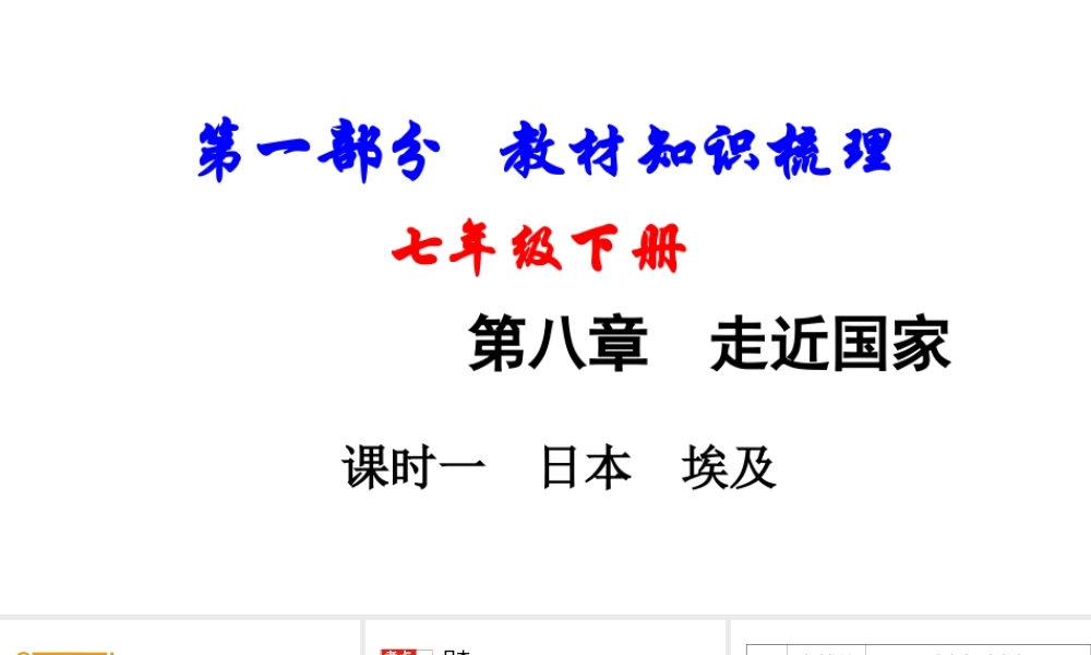 （新疆地区）中考地理总复习 七下 第八章 走近国家（课时一 日本 埃及）基础知识梳理课件-人教版初中九年级全册地理课件