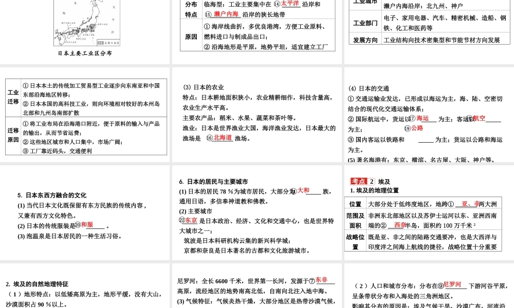 （新疆地区）中考地理总复习 七下 第八章 走近国家（课时一 日本 埃及）基础知识梳理课件-人教版初中九年级全册地理课件