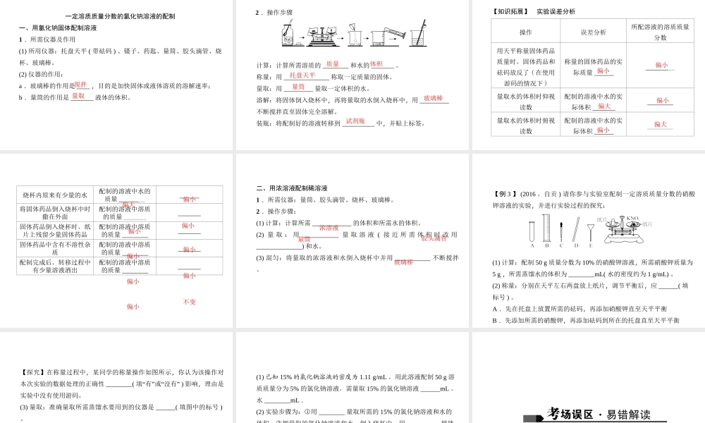 （广西地区）中考化学总复习 第一篇 考点聚焦 第15讲 溶液的浓度课件-人教版初中九年级全册化学课件