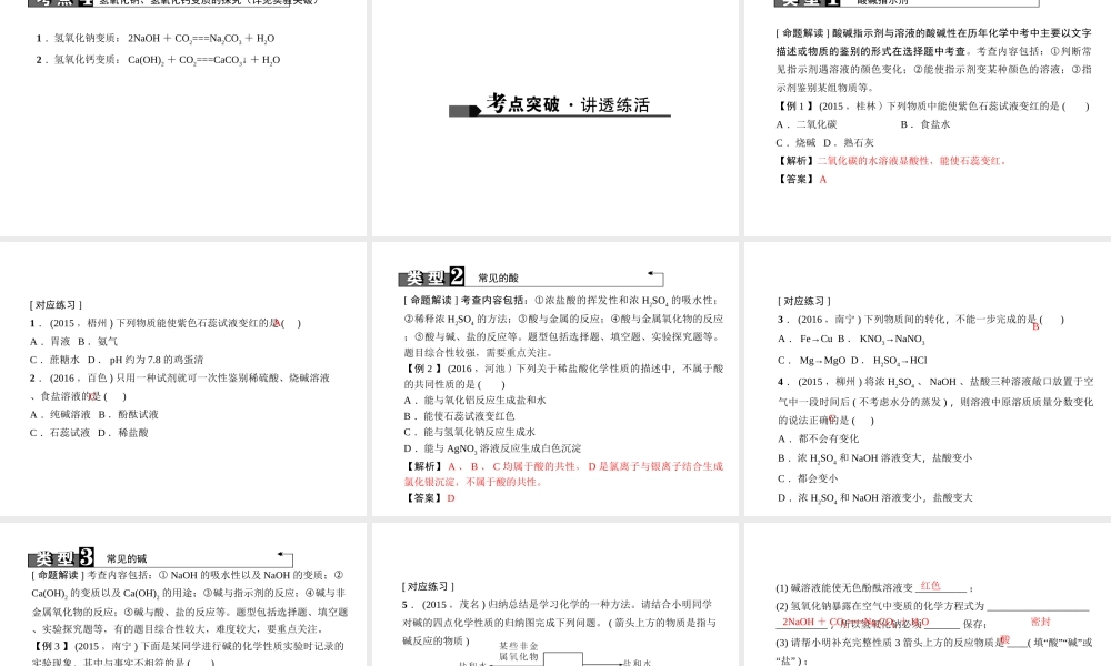 （广西地区）中考化学总复习 第一篇 考点聚焦 第16讲 常见的酸和碱课件-人教版初中九年级全册化学课件