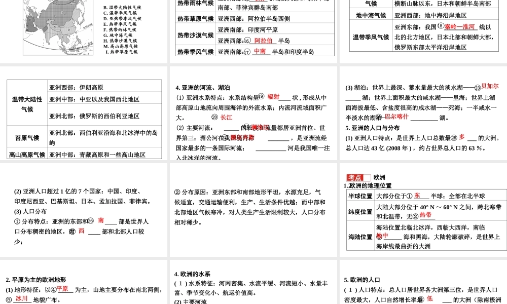 （新疆地区）中考地理总复习 七下 第六章 认识大洲（课时一 亚洲及欧洲）基础知识梳理课件-人教版初中九年级全册地理课件