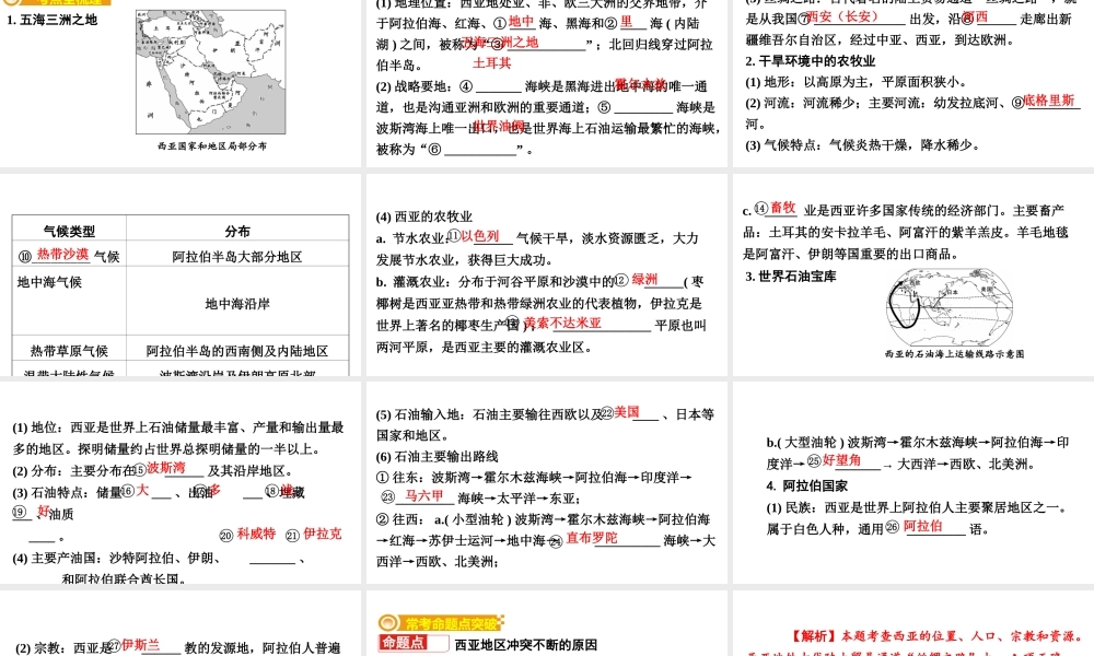 （新疆地区）中考地理总复习 七下 第七章 了解地区（课时二 西亚）基础知识梳理课件-人教版初中九年级全册地理课件