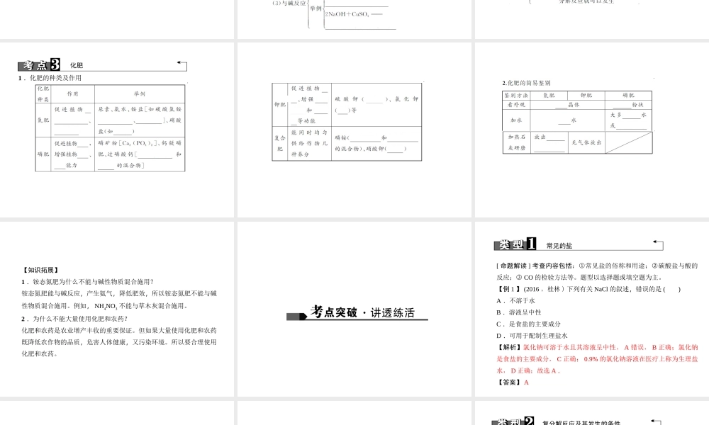 （广西地区）中考化学总复习 第一篇 考点聚焦 第18讲 盐 化肥课件-人教版初中九年级全册化学课件