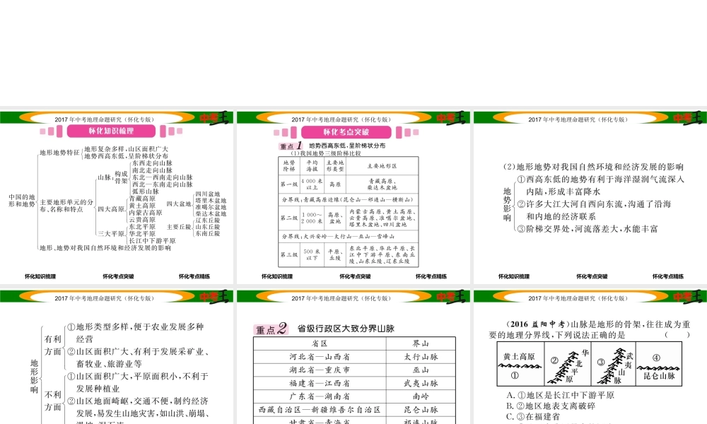 （怀化专版）春中考地理 八上 第二章 中国的自然环境（中国的地形）课件-人教版初中九年级上册地理课件