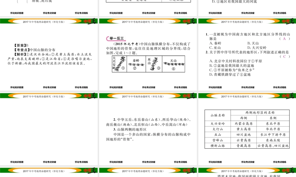 （怀化专版）春中考地理 八上 第二章 中国的自然环境（中国的地形）课件-人教版初中九年级上册地理课件