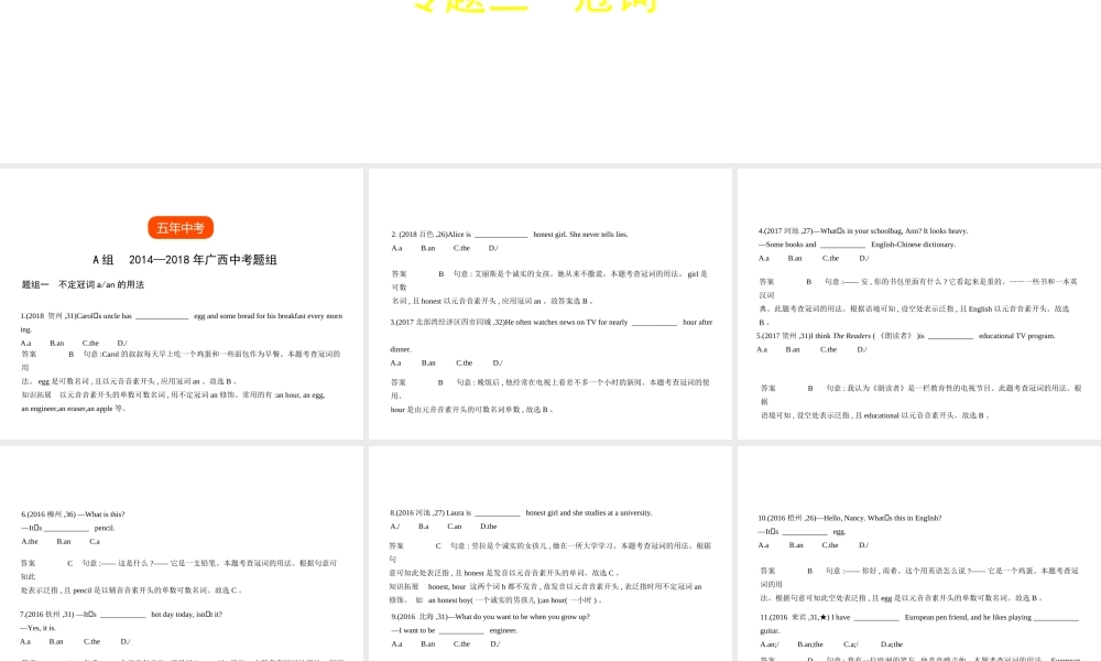 （广西地区）中考英语复习 专题三 冠词（试卷部分）课件-人教版初中九年级全册英语课件