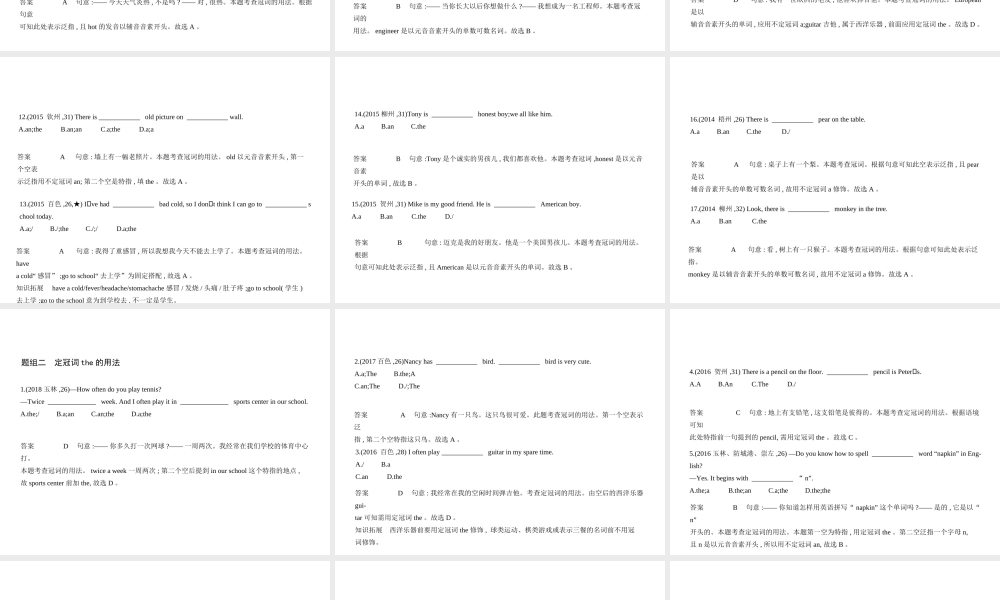 （广西地区）中考英语复习 专题三 冠词（试卷部分）课件-人教版初中九年级全册英语课件