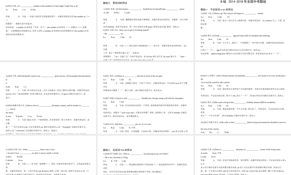 （广西地区）中考英语复习 专题三 冠词（试卷部分）课件-人教版初中九年级全册英语课件