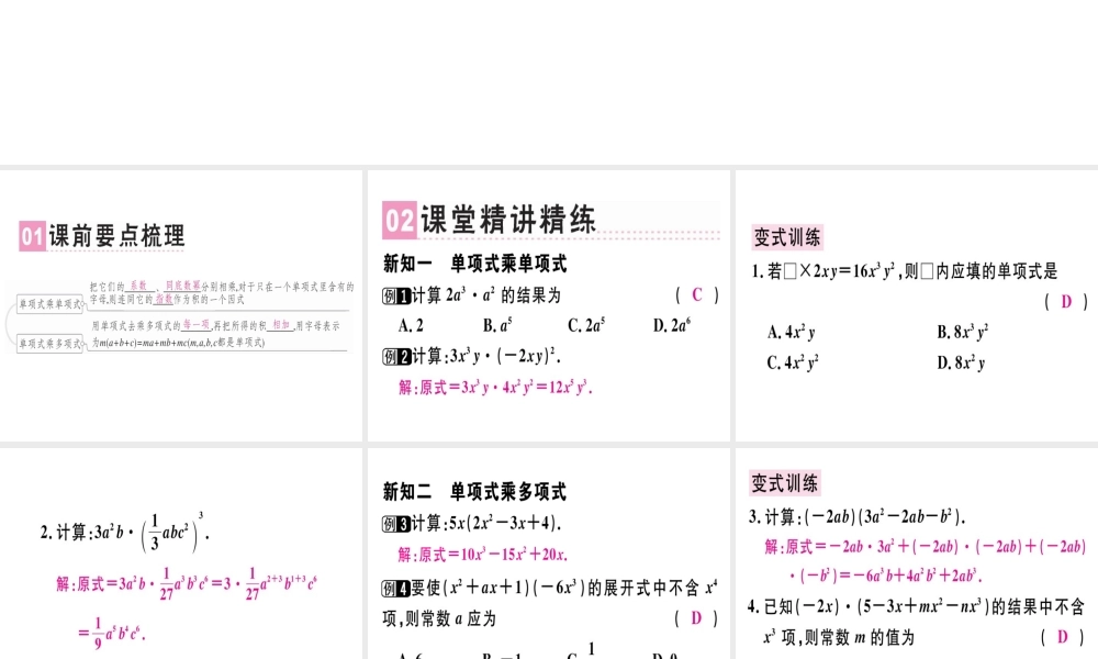 （广东专级数学上册 第十四章《整式的乘法与因式分解》14.1 整式的乘法 14.1.4 整式的乘法（1）课件 （新版）新人教版-（新版）新人教级上册数学课件
