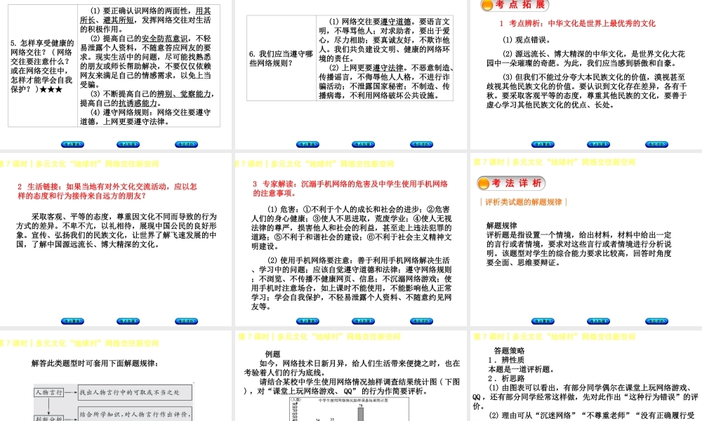 （新疆专版）中考政治 教材基础复习 第二单元 八上 第7课时 多元文化“地球村”网络交往新空间课件-人教版初中九年级全册政治课件