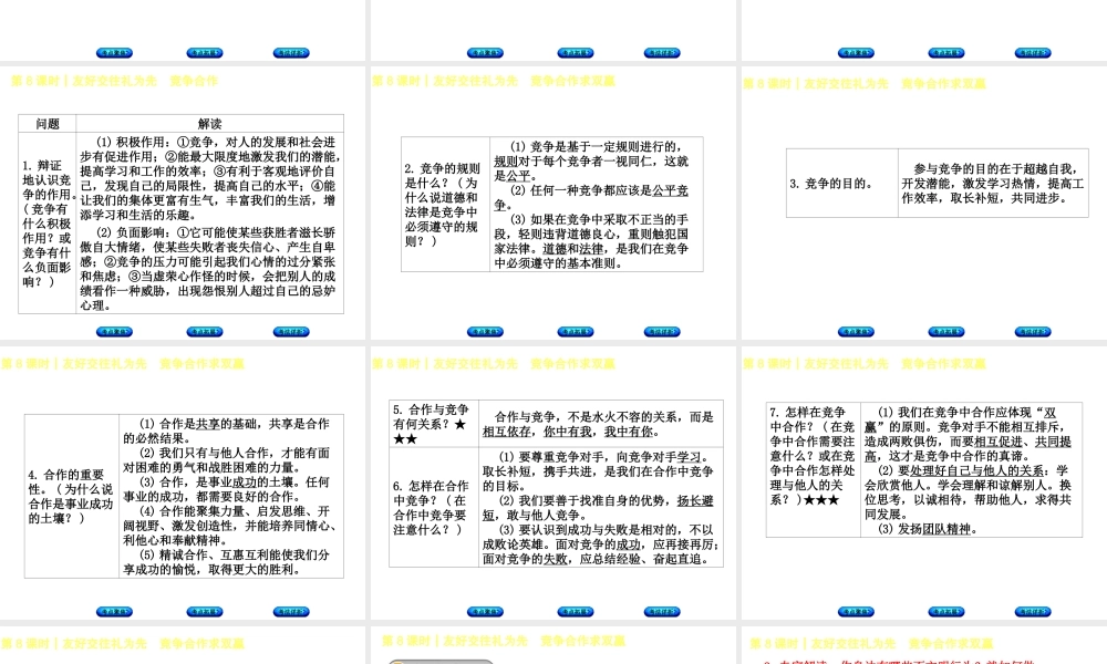 （新疆专版）中考政治 教材基础复习 第二单元 八上 第8课时 友好交往礼为先 竞争合作求双赢课件-人教版初中九年级全册政治课件