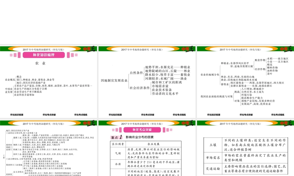 （怀化专版）春中考地理 八上 第四章 中国的主要农业（农业和工业）课件-人教版初中九年级全册地理课件