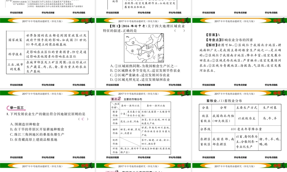 （怀化专版）春中考地理 八上 第四章 中国的主要农业（农业和工业）课件-人教版初中九年级全册地理课件