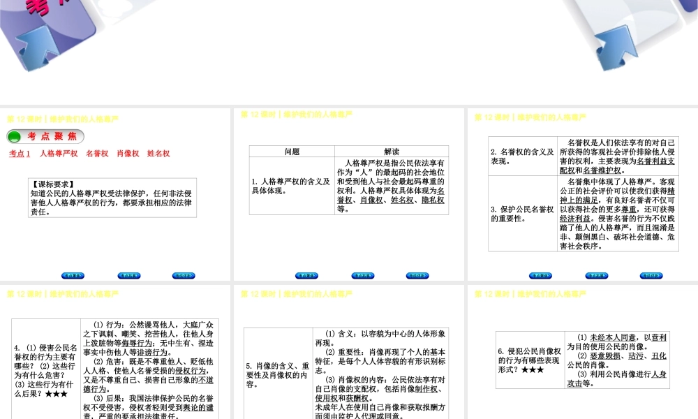 （新疆专版）中考政治 教材基础复习 第三单元 八下 第12课时 维护我们的人格尊严课件-人教版初中九年级全册政治课件